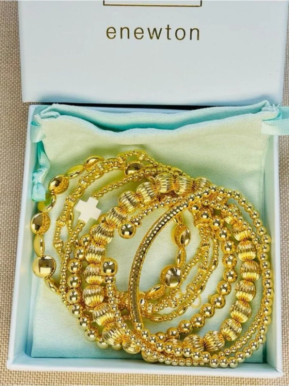 Enewton 8-Piece Gold Bead Cross Bracelet Stack Set